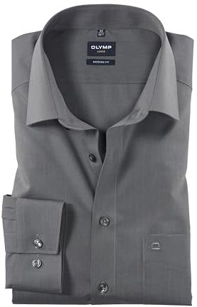 OLYMP Hemd Modern Fit New Kentkragen in Langarm (64cm) Bügelfrei und Knitterfrei, 43, 95 Mittelgrau
