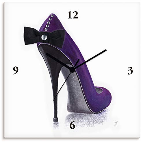 ARTLAND Wanduhr ohne Tickgeräusche Alu Quarzuhr 30x30 cm Quadratisch Lautlos High Heels Mode Frau Schuh Elegant T5LB