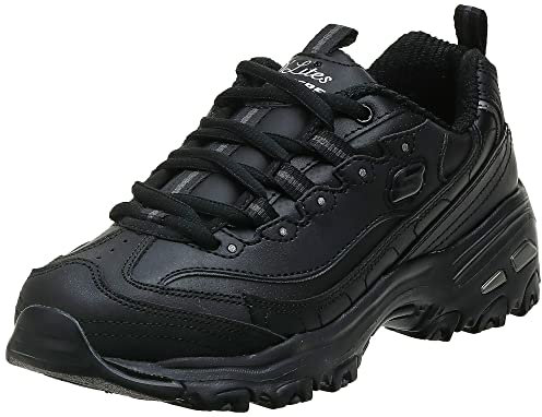 Skechers D'Lites - Fresh Start, Scarpe Donna, Black Black Leather Mesh Charcoal Trim Yellow Bbk, 38 EU