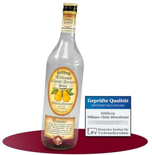 Höllberg® Original Williams-Christ-Birnenbrand 40% vol. (1L) – Edler Obstbrand & Obstler Schnaps aus dem Schwarzwald | Williams Birne Schnaps & Alte Birne Edelbrand | Premium Obstbrände