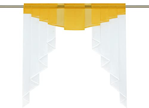 HongYa transparenter Voile Scheibengardine Tunnelzug Kurzstore Küche Kleinfenster Gardine H/B 145/140 cm Sonnengelb