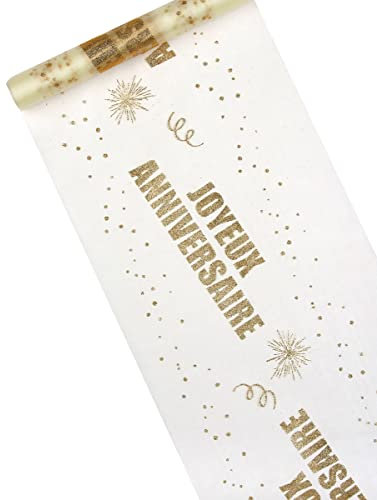 Chemin de table organza Joyeux Anniversaire doré 29 cm x 5 m