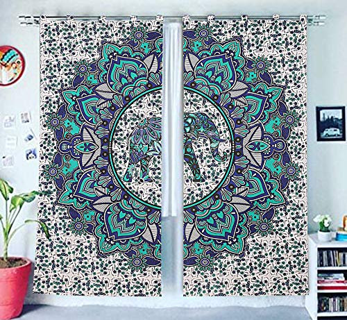 GANESHAM Indischer Mandala-Vorhang, Balkon, durchscheinend, Raumteiler, Wohnzimmer, böhmisches Dekor, lichtfilternd, Verdunkelung, -Türvorhang (weißer Elefant)