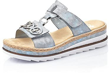 Rieker Damen Pantoletten V7986, Frauen Slipper,Sommerschuhe,Sandalen,Freizeitschuhe,Schlupfschuhe,schluepfschuhe,Slides,Mules,blau (12),41 EU / 7.5 UK