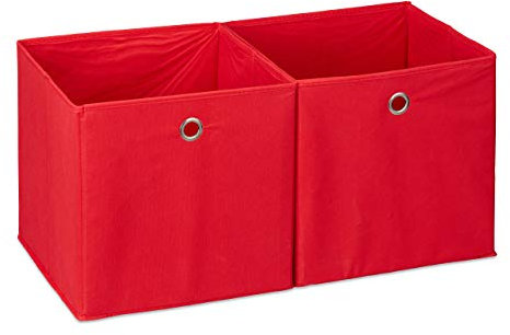 Relaxdays Aufbewahrungsbox Stoff 2er Set, quadratisch, Aufbewahrung für Regal, Stoffbox in Würfelform 30x30x30 cm, rot
