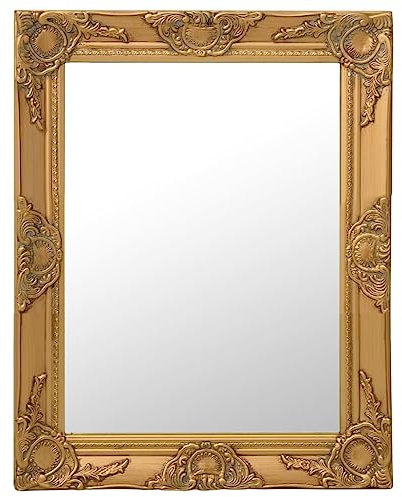 vidaXL Wandspiegel im Barock-Stil Antik mit Montagehaken Hängespiegel Dekospiegel Badspiegel Spiegel Flurspiegel Garderobe 50x60cm Golden