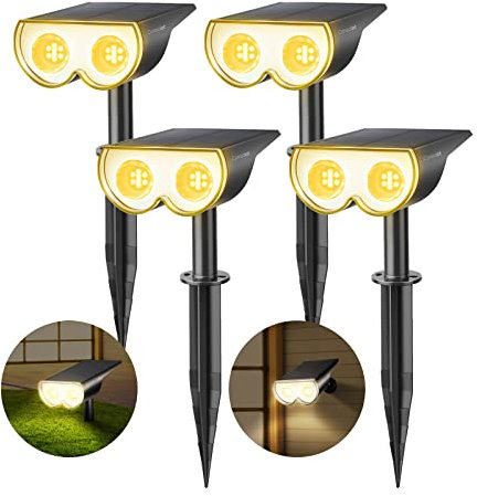 Consciot Projecteur paysager à 16 LED, 650 lm, IP67, étanche, à énergie solaire, applique murale d'extérieur sans fil pour jardin, cour, patio, allée, plastique ABS à fort impact, blanc chaud 3000 K