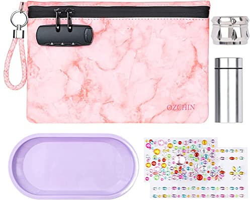 OZCHIN Geruchsdichter Tasche mit Kombinationsschloss Zertifikate Organizer PU-Leder Schlossbeutel Reise-Aufbewahrungskoffer Geschenke Weihnachtsgeschenke für Männer Frauen (Rosa-Set)