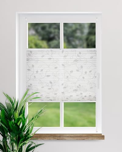 DECOLIA by Garesa Fenster Klemmfix Plissee ohne Bohren Motiv Ranke 80 x 130 cm, Grau - Lichtdurchlässiger Fenster Sichtschutz und Fenster Deko, Faltrollo