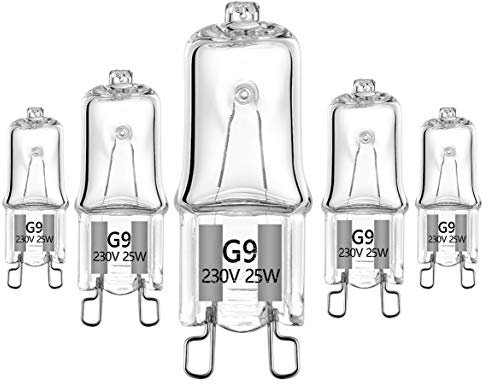 VINBE Lampe halogène spéciale G9 25W pour lampe de four à micro-ondes et lampe de four , Lampe halogène 230V tolérant jusqu'à 300 degrés C (lot de 5)