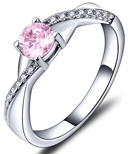 YL Anello di fidanzamento Argento 925 con Ottobre Pietra Portafortuna Zirconia Cubica Rosa Anello solitario Criss Attraverso Infinito anello Nuziale per Donna Sposa(Taglia 20)