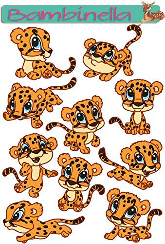 Bambinella Stickerparade – Gepard - 10 Sticker aus PVC-Folie nur für Glatte Oberflächen.