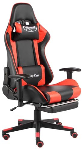 vidaXL Silla Gaming Giratoria con Reposapiés Asiento Sillón Mobiliario Ajustable Estudio Escritorio Videojuegos Oficina Despacho Ordenador PVC Rojo