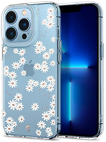 CYRILL by Spigen Cecile Designed for iPhone 13 Pro, Floral Pattern Clear Hard PC Back with Shockproof TPU Bumper Protective Case for iPhone 13 Pro 6.1 (2021) - White Daisy