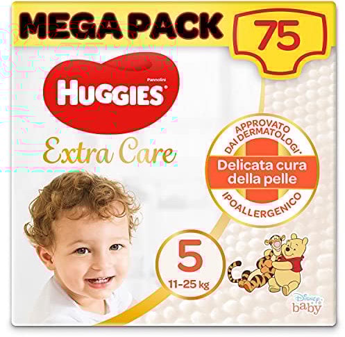 Huggies Extra Care Pannolini, Taglia 5 (12-17 Kg), Confezione da 75 Pannolini