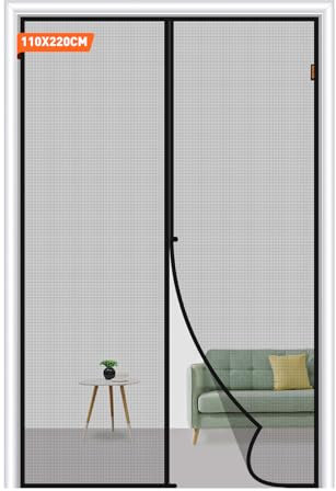 MAGZO Magnetic Fly Screen Door 110 X 220 CM, Robust Fly Nets for Doors with Windproof Fasteners Self-Seal, Grey