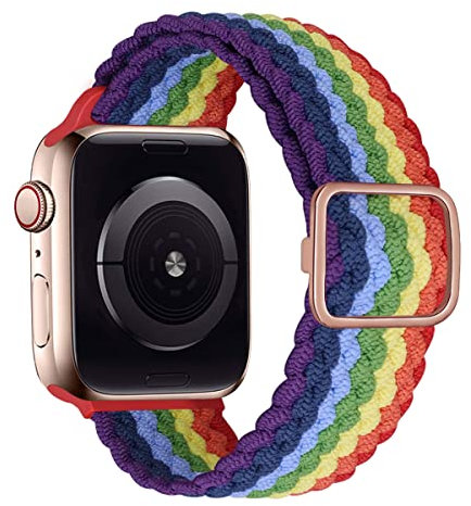 MroTech Compatible con Correa iwatch 41mm 40mm 38mm Pulseras de Repuesto para iWatch Serie 7/6/5/4/3/2/1/SE Correa Banda Trenzada Estirable EláStico Deportiva Nailon Band,colores del arcoiris