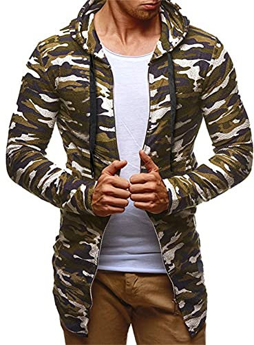 PANBOB Kapuzenjacke Herren Camouflage/Einfarbig Mittlere Länge Reißverschluss Jacke Herren Frühling Dünnschliff Übergangsjacke Herren Mode Lassig Sweatjacke Herren E-Multicolor2 XL