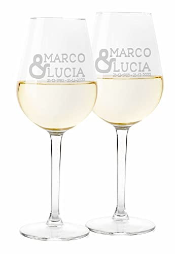 Colorfamily Coppia Calici Personalizzati SanValentino Set da 2 calici Vino con Nome e Data Matrimonio Fidanzamento Amore Auguri 500 ml