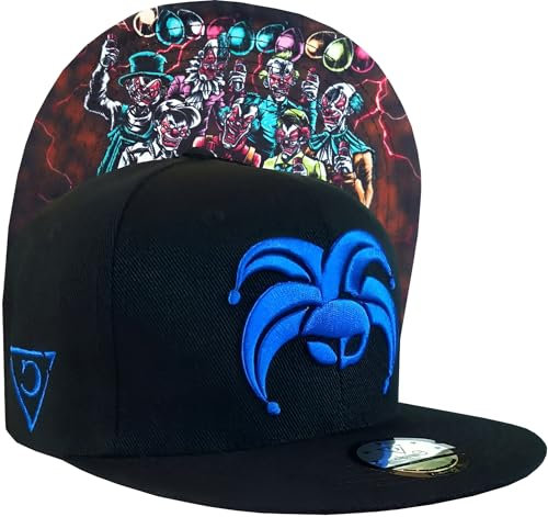 Capiche [99+ Variations] Clown Hat, Party, Black and Blue Snapback Hat for Men, with Horror Artwork, Scary Clowns, Balloons, Circus Front Logo, Crazy Baseball Cap