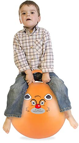 Relaxdays Hüpfball für Kinder, Bär-Motiv, Hopseball mit Griff, Ø 45 cm, drinnen & draußen, Sprungball bis 150 kg, braun