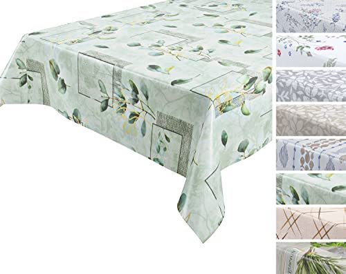 BEAUTEX Oilcloth Tablecloth, Wipe-Clean Tablecloth, Round, Oval Square, Choice of Motif and Sizes (Eucalyptus, Square 140 x 180 cm)