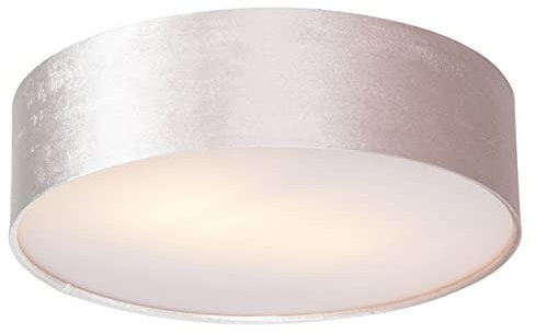 Qazqa - Modern Deckenleuchte I Deckenlampe I Lampe I Leuchte rosa 40 cm mit Gold I Messingener Innenseite - Drum mit SchirmI 2-flammig I Wohnzimmer I Schlafzimmer - Textil Zylinder - LED geeignet E27