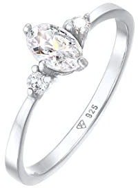 Elli Ring Damen Verlobungsring Oval mit Zirkonia Kristallen 925 Sterling Silber
