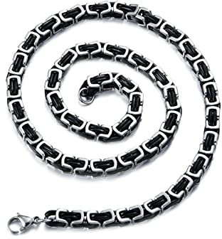 Epinki Halskette Herren 55 cm, Byzantine Königskette Silber Schwarz Edelstahl Halskette Breit 5MM Metallkette Hals für Männer
