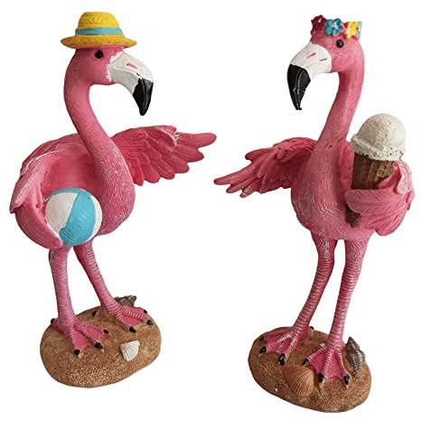 Aspinaworld Flamingo Figur im Urlaub 2 er Set 22 cm, Sommer Dekofigur, Flamingo Dekofigur, Badezimmer Deko, Strand Deko