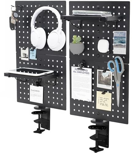 VIVO Steel Clamp-on Desk Pegboard, 61 x 51 cm Privacy Panel, Magnetic Peg Board, Office Accessory Organizer, Above or Below Desk Placement, Black, PP-DK24B