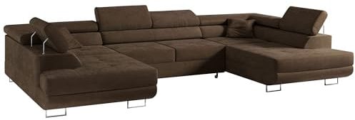 MKS MEBLE Sofa Braun Wohnzimmer - Wohnlandschaft - U-Form Couch mit Schlaffunktion - Schlafsofa mit Bettkasten - Wohnzimmer U Couch - Polstersofa mit Bettkasten - Gustaw U Braun Kronos