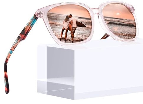 CARFIA Retro Polarised Sunglasses Womens UV400 Protection Big Frame for Outdoor Driving Fashion Trendy