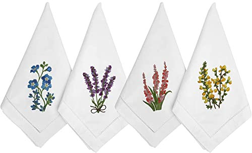 HCRAFT Bestickte Baumwoll-Tischservietten, Stoffservietten, 4 Stück, 45.7x45.7 cm, gemischte Farben, Hyazinthe-Zwiebeln, quadratischer Stoff, Esszimmer, Baumwolltuch-Servietten, tolles Geschenk