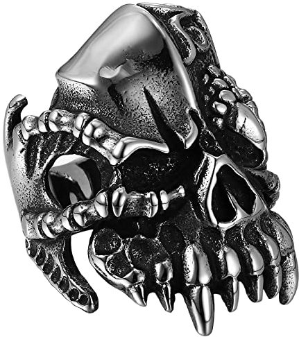 JewelryWe Totenkopf Adlerklaue Ring Herren: Edelstahl Adler Klaue Teufel Zähne Schädel Biker Skull Herrenring Gothic Schädelring Punk Rock Fingerring Band Vintage Skelett Schmuck für Männer Größe 70