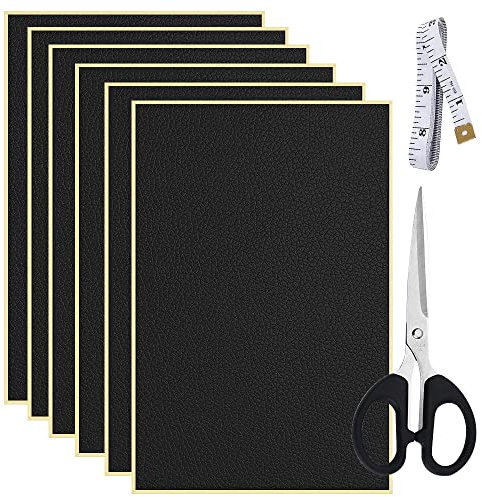 DAGORD Leder Reparatur Kit Schwarz 6 Stücke Lederflicken Selbstklebend Schwarz 30 x 20cm mit Schere und Maßband Leder Reparatur Patch Set Kunstleder Selbstklebend für Sofas Autositze
