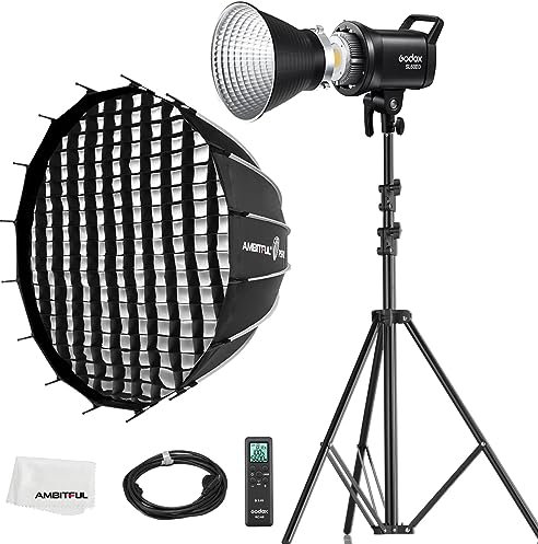 Godox SL60II-D LED Video Light 70W Continuous Light Kit with Bowens Mount with App&Remote Control + PS60 Round softbox with Honeycomb Grid, Light Stand