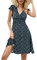 Zeagoo Womens Casual Dresses V Neck Short Sleeve Summer Dress High Waisted Floral Dresses Boho Wrap Beach Dress Black Green Leaf L