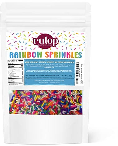 Rulop Dairy Free Rainbow sprinkles 200g, Colourful Sugar Strands That Are a Tasty and Exciting Option For Topping Cakes, Ice Cream and Cookies (Pack of 1)