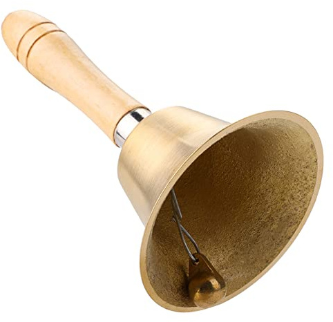 Handglocke mit Holzgriff, massives Messing, Gold, 15 cm, für Schuldienste, Kirche, Hotel, Weihnachten und Hochzeit