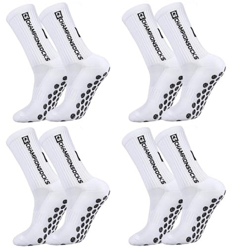 Opopark 4 Paare Fußballsocken Herren 39-44 Sportsocken Herren Anti Rutsch Grip Fußball Socken Rutschfeste Grip Socken für Fussball Basketball Laufen(weiß)