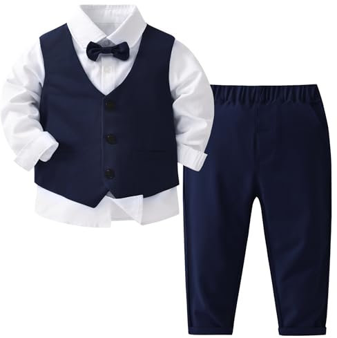 Billion Xin Jungen Anzug Set Langarm Weißes Hemd & Weste & Hose + Krawatte Smoking für Festliche Party Hochzeit Tauf Kleidung