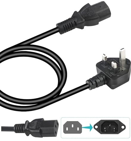 1.8 Metre UK Power Cable IECC13 to BS1363 Kettle Lead Power Cord, 13A 250V BS 1363 to C13 Kettle Lead/UK Power Cord, Power Supply Cable, TV/Monitor Power Cable,black