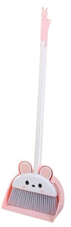 rockible Dense Bristle Broom And Dustpan Set, Long Handle Floor Broom Set for Toilet, Commercial Indoor Kitchen, Pink