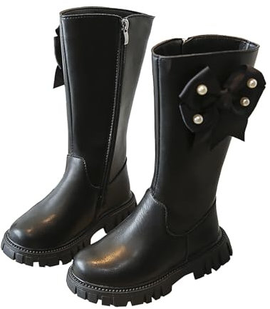 BebeXi Stivali Invernali Bambini 22 Stivali Lunghi Stivali Alti Autunno E Inverno Ragazza Morbido Pavimento Stivali Scarpe Ragazze Taglia 32, Nero , 31 EU