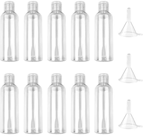 Newpop 10 Pièces Flacon Voyage Vide, Kit Voyage Avion Plastique, Contenant Voyage 100ml, Flacons de Voyage avec 3 Entonnoirs, Bouteille de Voyage pour Lotion, Cosmétiques, Shampoing, Gel Douche