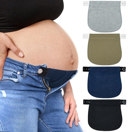 4 Extenseurs de Pantalon de Grossesse Ajustables pour Femmes Enceintes, Extension Pantalon de Bouton de Maternité, Boucle d'Extension Réglable Élastique Taille Extender