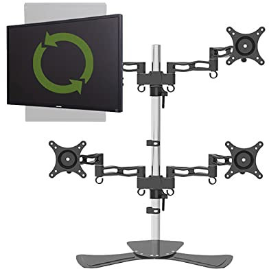 TV Standfuss Halterung für Vier Monitorständer, höhenverstellbarer Monitorständer mit stabilisierender freistehender Basis, passend für 17-27-Zoll-Monitore, max. VESA 100 x 100 mm