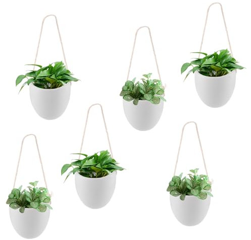 APACALI 6 macetas colgantes para colgar macetas, jarrones de pared para plantas, jarrones de pared de cerámica blanca para habitaciones, balcón y jardín