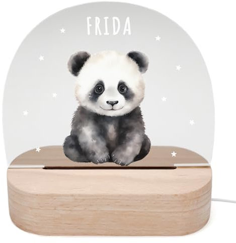 DEL MÀ Unique & Personal Personalisiertes Panda Nachtlicht Kinder & Babys Babyzimmer Deko Kinderzimmer Nachtlampe Mädchen Jungen Kinderlampe Inkl. Holzfuß & Netzteil